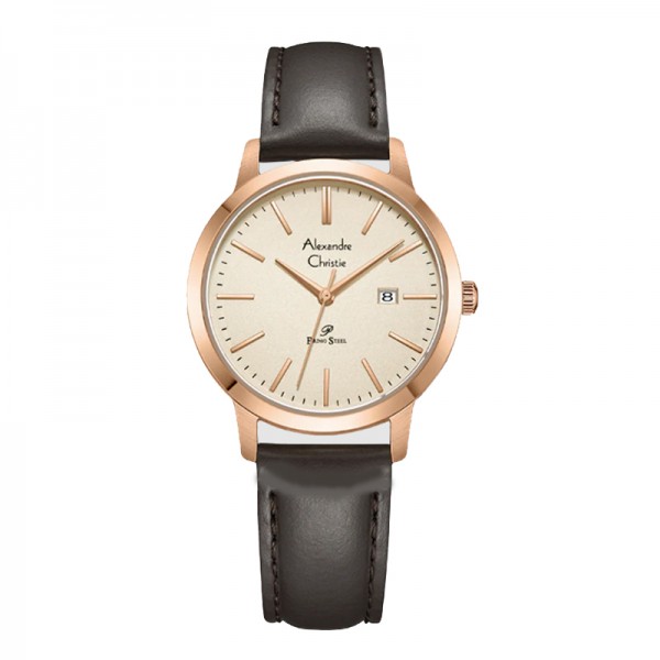 Alexandre Christie AC 1007 Full Rosegold Brown Leather Lady LDLRGLNBO